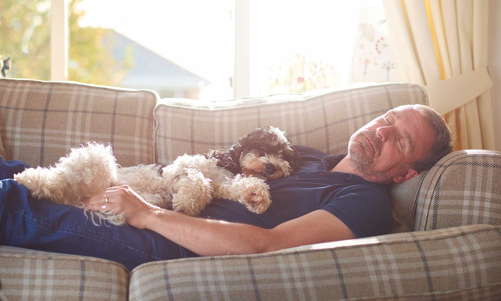 A man with his senior dog